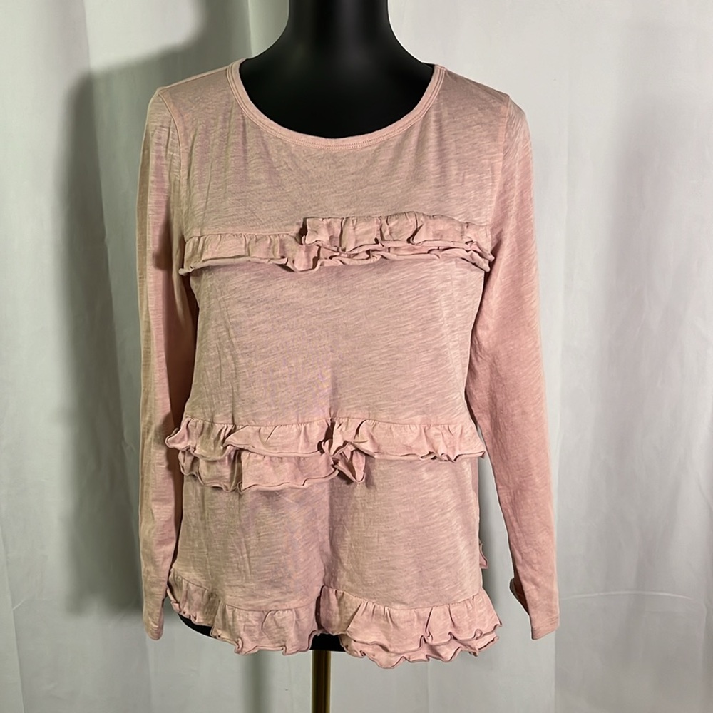 NWT J. Crew Blush Pink Ruffle Front Long Sleeve Shirt